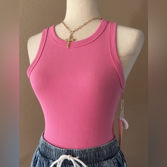 Pink ribbed sleeveless bodysuit - Picture 6 of 7